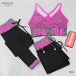 PINK Letter Sport Set Women Yoga Sets Sports Bra+Yoga Pants+Shorts Fitness Clothing Sportwear Gym Sets Women Workout Clothes