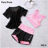 High Waist Three Piece Yoga Set Sportswear for Women Sports Bra Fitness Clothing Women Sports Shorts Gym Workout Crop Top Women