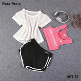 High Waist Three Piece Yoga Set Sportswear for Women Sports Bra Fitness Clothing Women Sports Shorts Gym Workout Crop Top Women