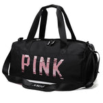 Gym Bag Nylon Large Capacity Dry Wet Separation handbag shoulder Messenger Bags sequins PINK letters Unisex Outdoor Sports Bag